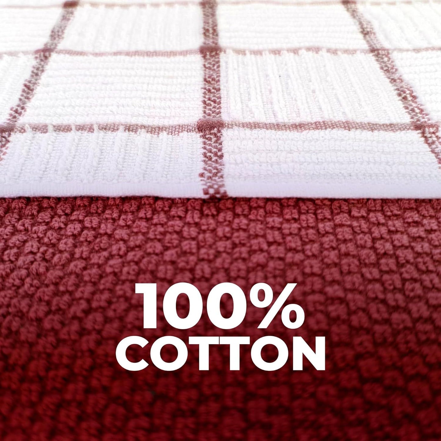 6 Pack Large Kitchen Towels, 16x27 inch Absorbent Dishcloths, 100% Cotton Cleaning Cloth, Red Set (Pack of 6)