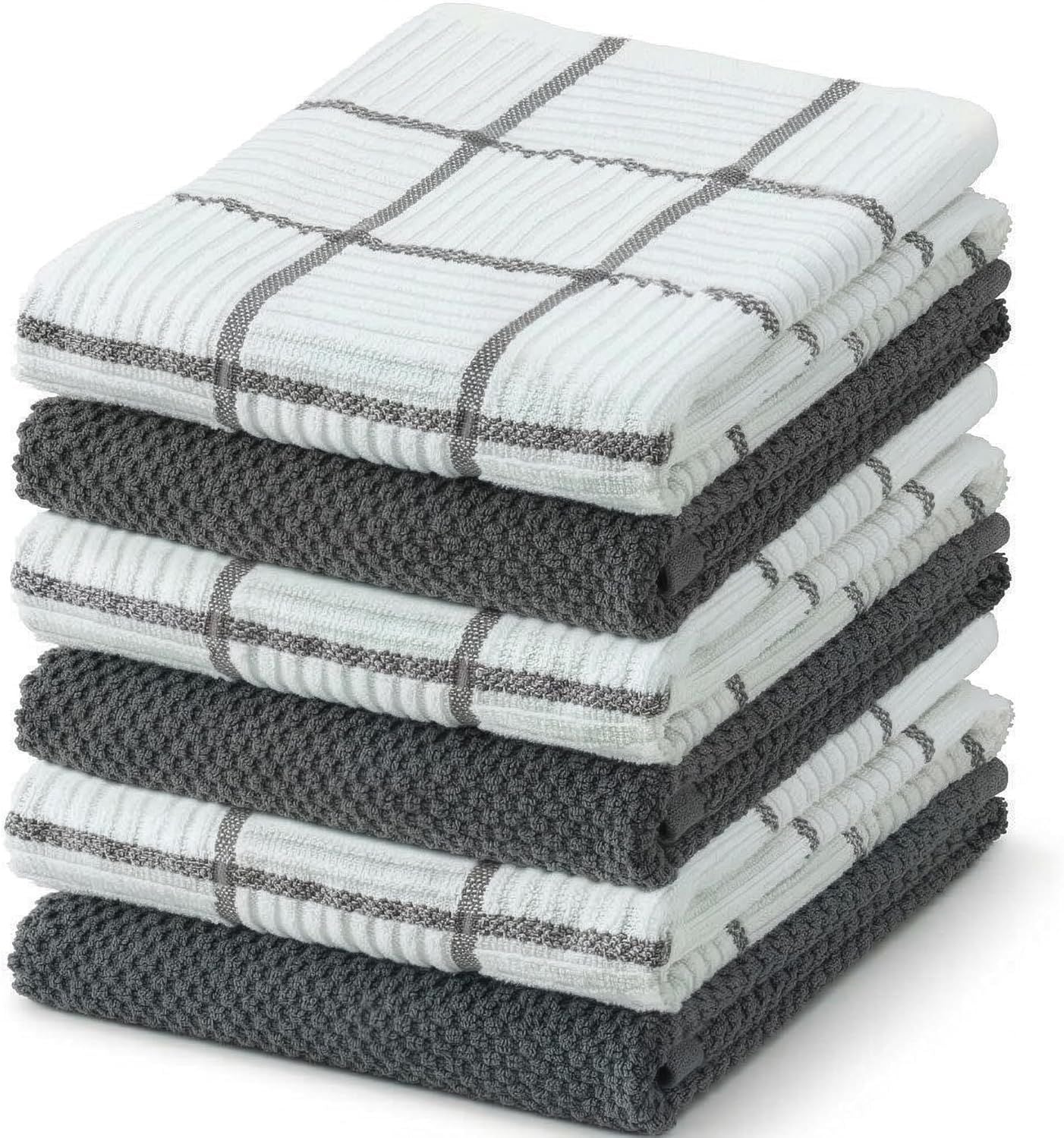 6 Pack Large Kitchen Towels, 16x27 inch Absorbent Dishcloths, 100% Cotton Cleaning Cloth, Gray Set (Pack of 6)