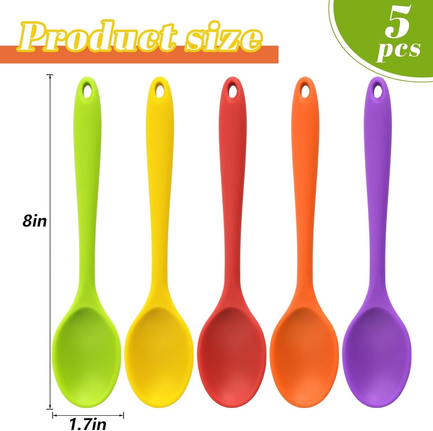 5PCS Small Silicone Spoons, 8 Inch Silicone Mixing Spoons for Baking, Cooking, Tasting, Quiet Stirring Hot Cocoa, Sauce, Risotto, Safe & Nonstick, Kitchen Gifts for Women, Cooking Gifts for Men