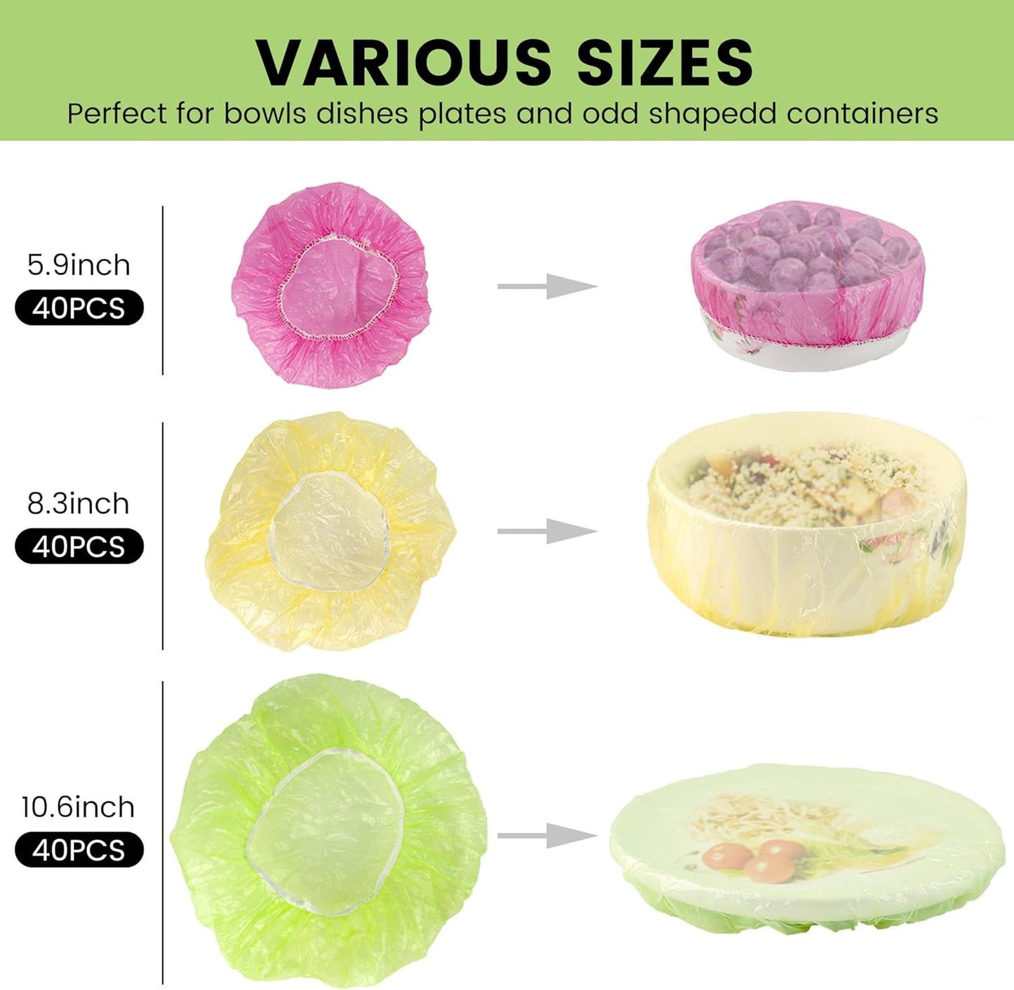 120PCS Reusable Bowl Covers – Elastic Plastic Food Storage Wraps for Kitchen, Baking, Picnics & Family Use, 3 Sizes (Large, Medium, Small)