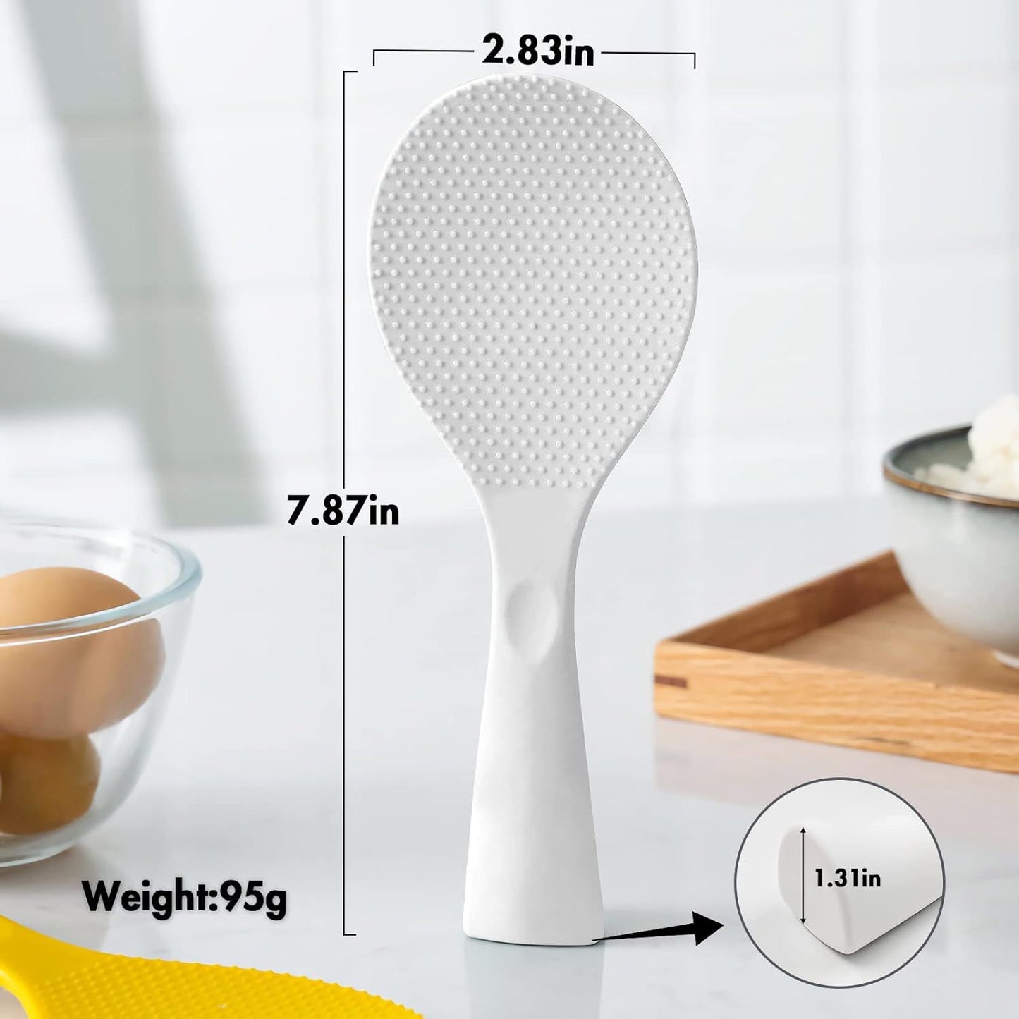 Silicone Standing Rice Spatula with Non-Stick Paddle, Heat Resistant Rice Cooker Spoon, Serving Spoon for Grains (White)