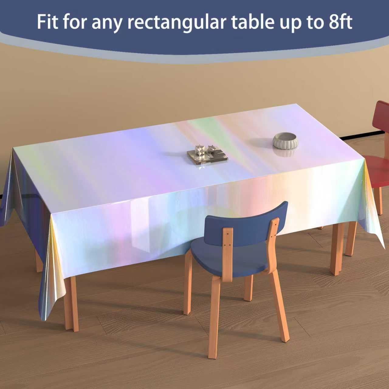 4 Pack Iridescent Plastic Tablecloths Disposable Table Cover Sparkly Foil Table Cloth for Rectangle Tables Party Decorations Birthday Princess Bridal Wedding Christmas Iridescence, 54 x 108 Inch