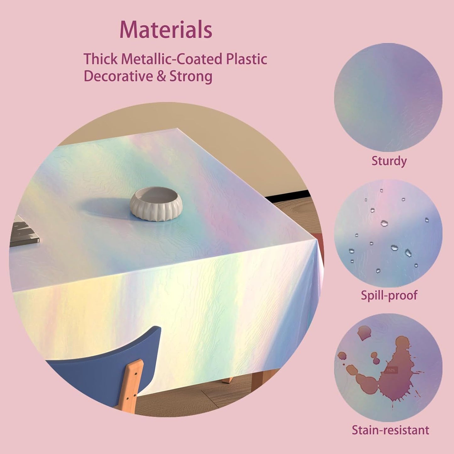 4 Pack Iridescent Plastic Tablecloths Disposable Table Cover Sparkly Foil Table Cloth for Rectangle Tables Party Decorations Birthday Princess Bridal Wedding Christmas Iridescence, 54 x 108 Inch