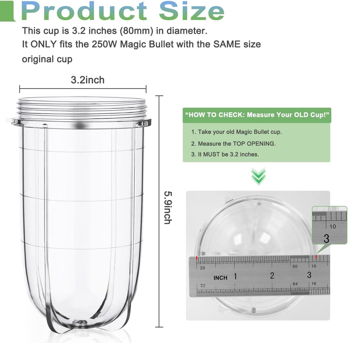 2 PCS Replacement Cups For Magic Bullet Replacement Parts 16OZ Blender Cups Jar compatible with 250W Magic Bullet MB1001 Series Juicer Mixer