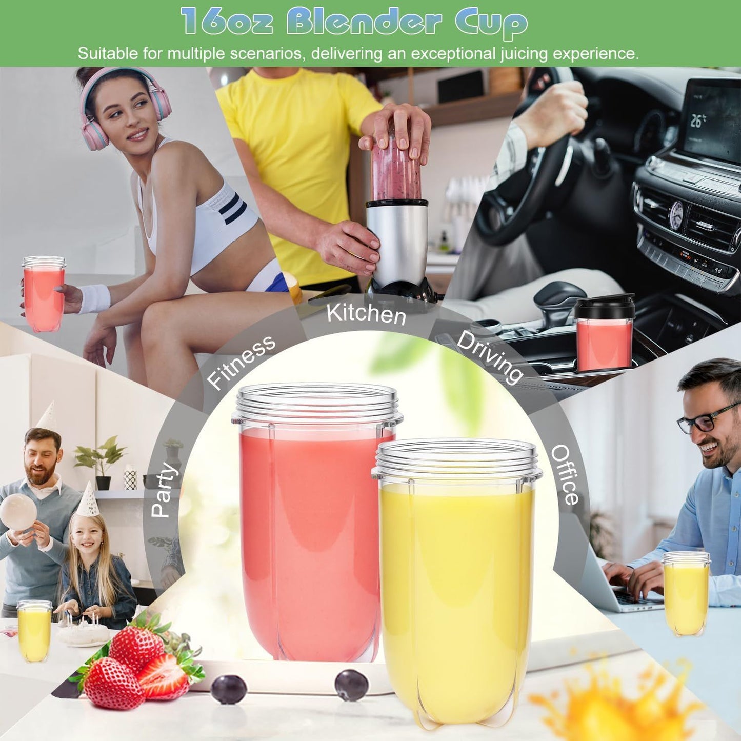 2 PCS Replacement Cups For Magic Bullet Replacement Parts 16OZ Blender Cups Jar compatible with 250W Magic Bullet MB1001 Series Juicer Mixer