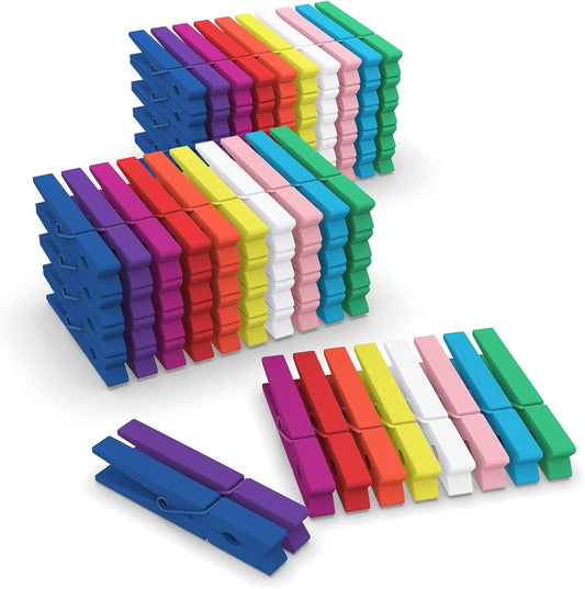 100 Pcs Colored Clothes Pins Wooden, Colored Clothespins for Crafts 2.9 Inch, Clothing Pins for Hanging Classroom