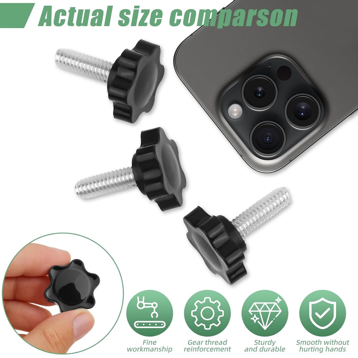 10PCS 1/4-20 Black Star Knobs, Threaded Knurled Thumb Nuts for Mechanical Instrument, Grip Knob Screw/Star Hand Knob for Umbrella Base Replacement, Female Threaded Hexagon Head Thru Knob