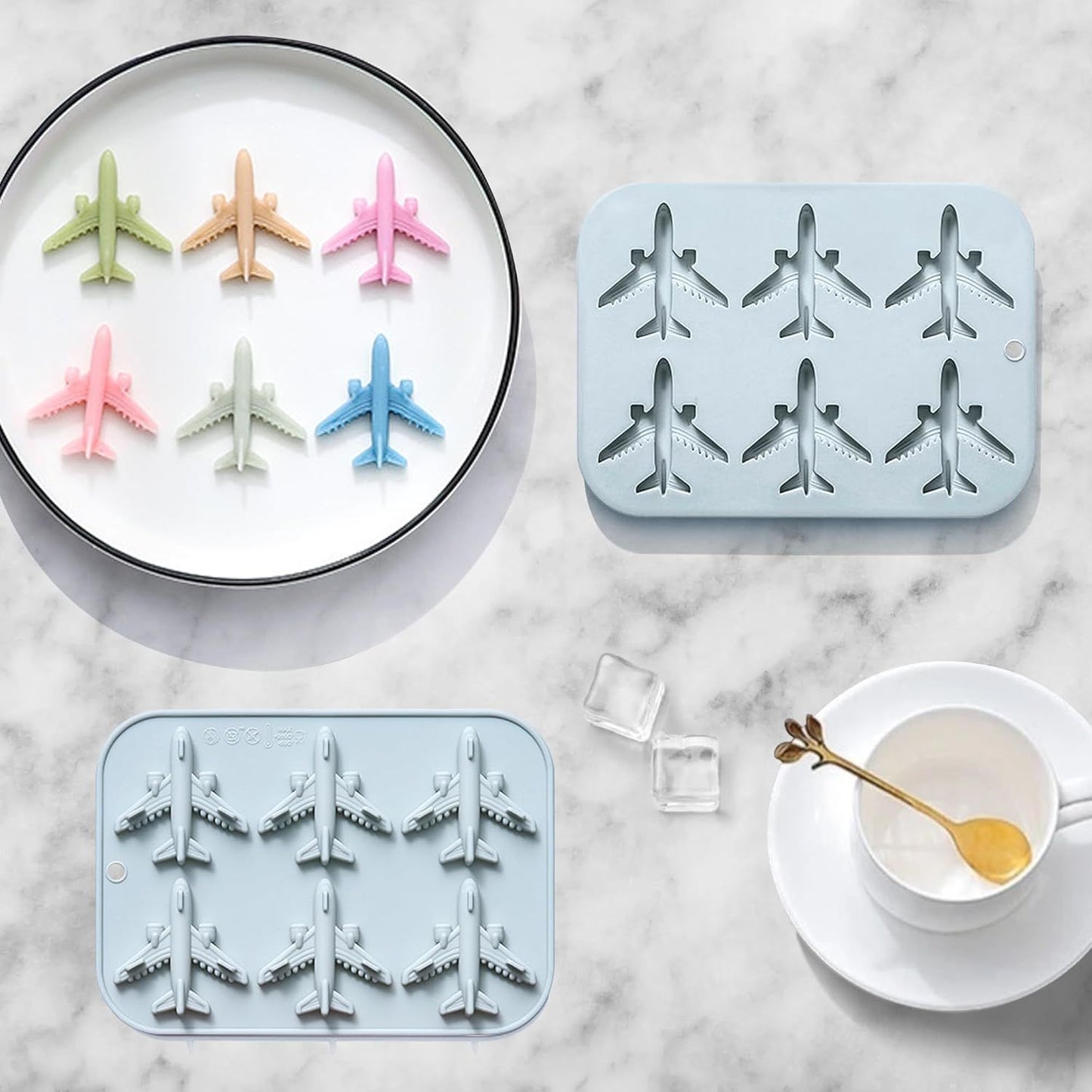 Airplane Fondant Silicone Mold, 3D Airplane Ice Cube Tray, Aircraft Silicone Chocolate Candy Mold, Airplane Shape Baking Mould for Mousse, Jellies, Cookies, Marzipan, Cake Decorating