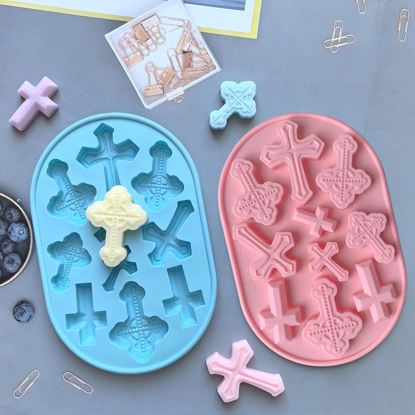 Silicone Cross Molds for Chocolate, 2-Pack Silicone Cross Candy Molds, Food-Grade Cross Cake Mold, Non-Stick Cross Baking Molds for DIY Easter, Baptism, and Celebrations
