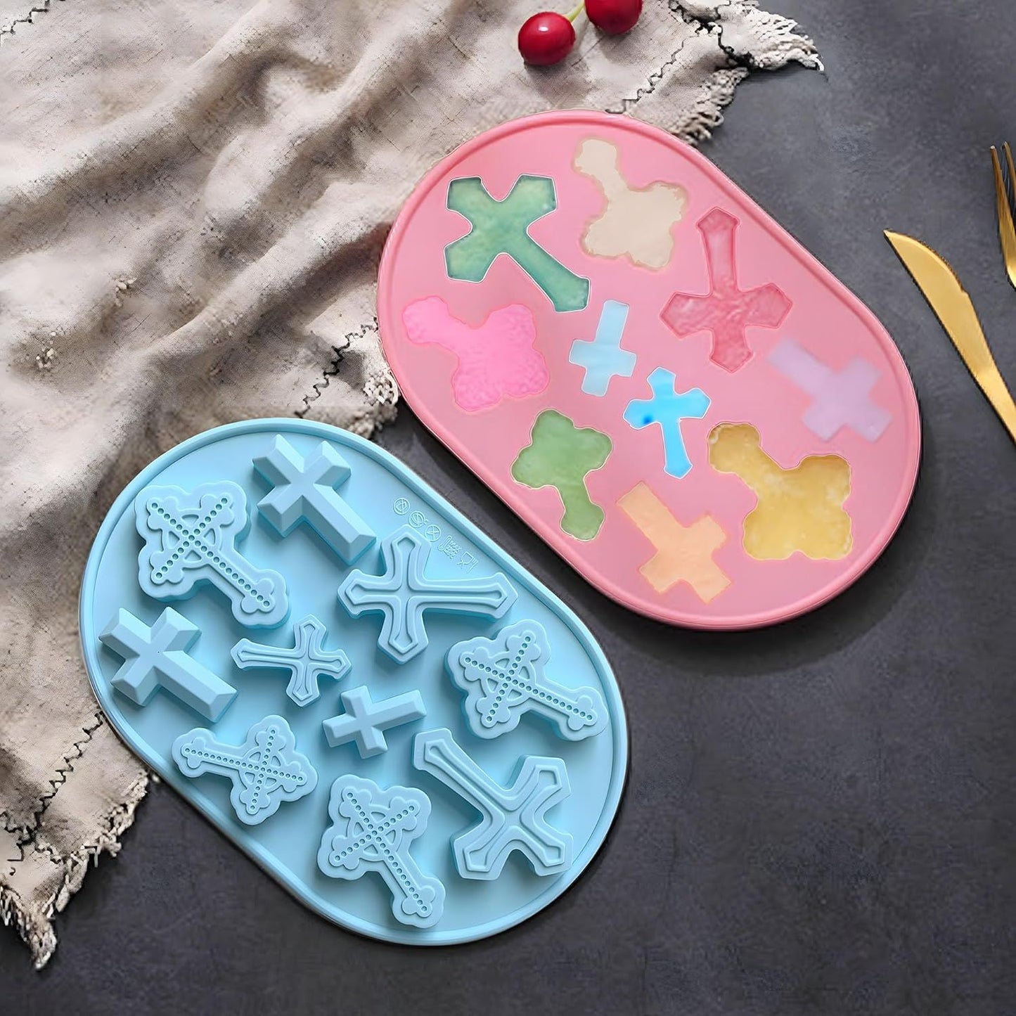 Silicone Cross Molds for Chocolate, 2-Pack Silicone Cross Candy Molds, Food-Grade Cross Cake Mold, Non-Stick Cross Baking Molds for DIY Easter, Baptism, and Celebrations