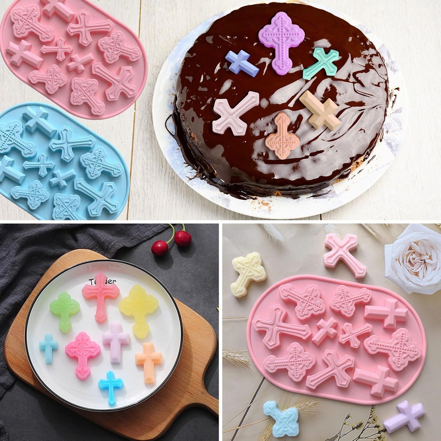 Silicone Cross Molds for Chocolate, 2-Pack Silicone Cross Candy Molds, Food-Grade Cross Cake Mold, Non-Stick Cross Baking Molds for DIY Easter, Baptism, and Celebrations