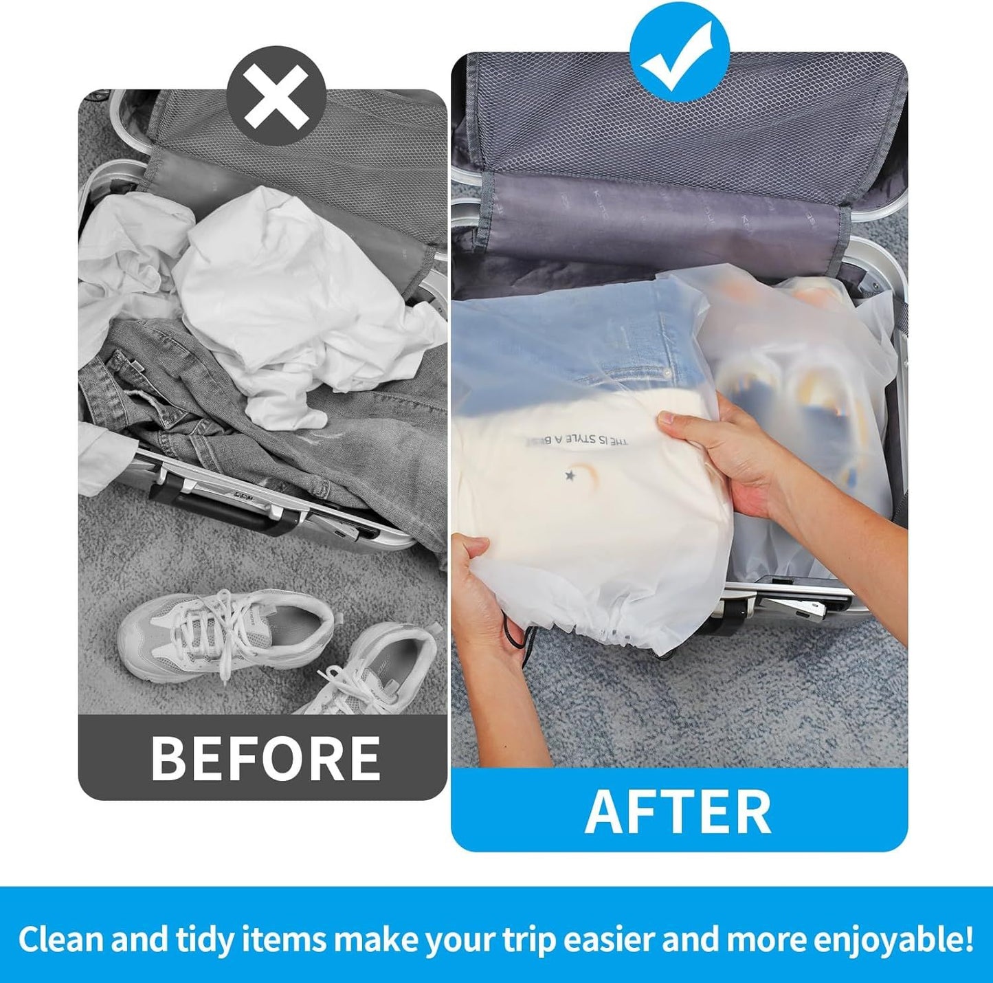 , Waterproof Travel Drawstring Shoe Bags for Packing, Storage, Travel Essentials for Men and Women, 15.7 x 11.8 inches, Clear, 5 pieces