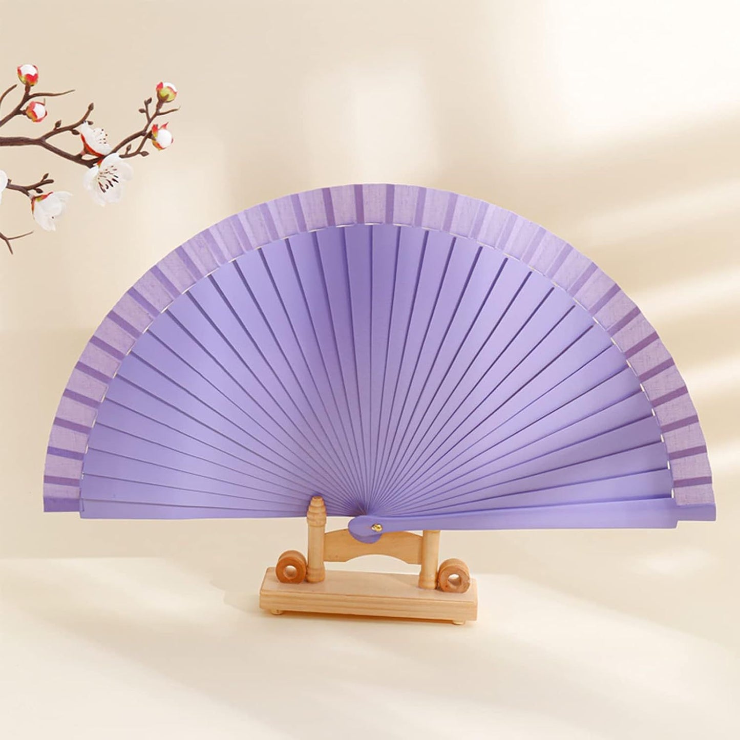 9in Silk Handheld Fan Foldable with Wooden Handle - Handheld Folding Fan for Women for Events, Parties & Festivals - Rave, Dance & Decorative Accessory (Purple)
