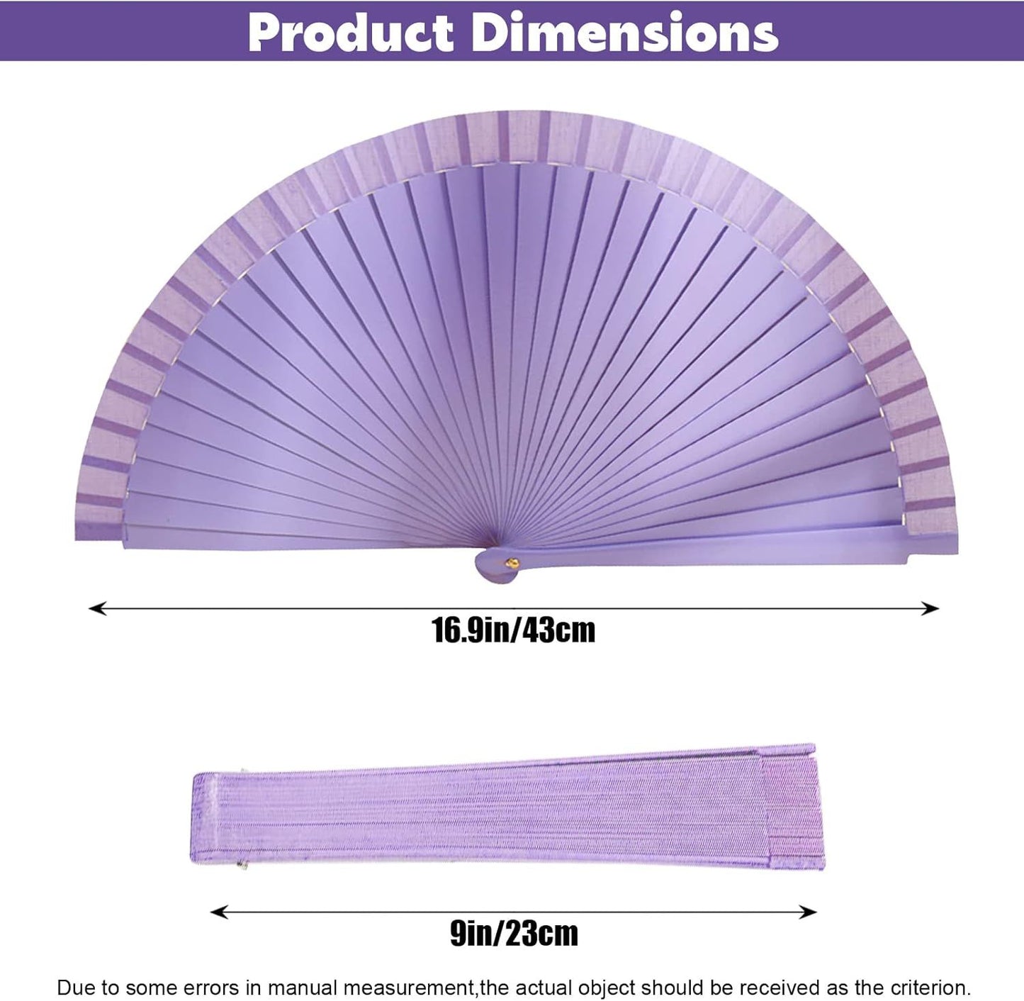 9in Silk Handheld Fan Foldable with Wooden Handle - Handheld Folding Fan for Women for Events, Parties & Festivals - Rave, Dance & Decorative Accessory (Purple)