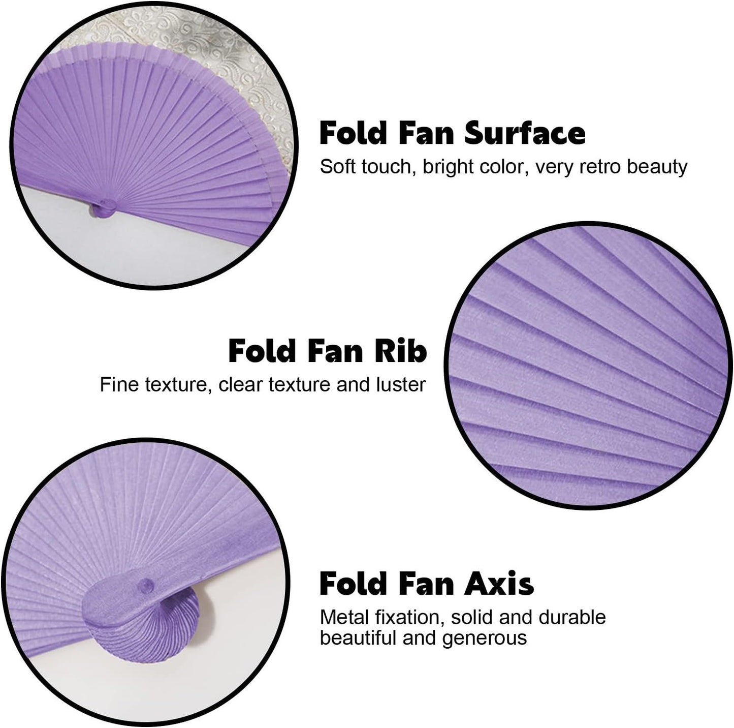 9in Silk Handheld Fan Foldable with Wooden Handle - Handheld Folding Fan for Women for Events, Parties & Festivals - Rave, Dance & Decorative Accessory (Purple)