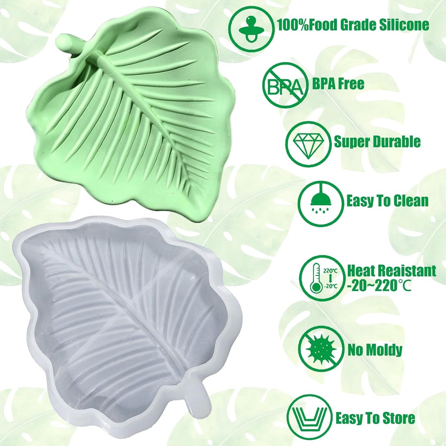 Leaf Silicone Molds for Resin, Large Tray Mold for Epoxy Resin, 3D Leaf Jewelry Plate, Concrete, Plaster, and Clay Casting Molds for Art, Storage Container, Trinket Dish, Home Decor