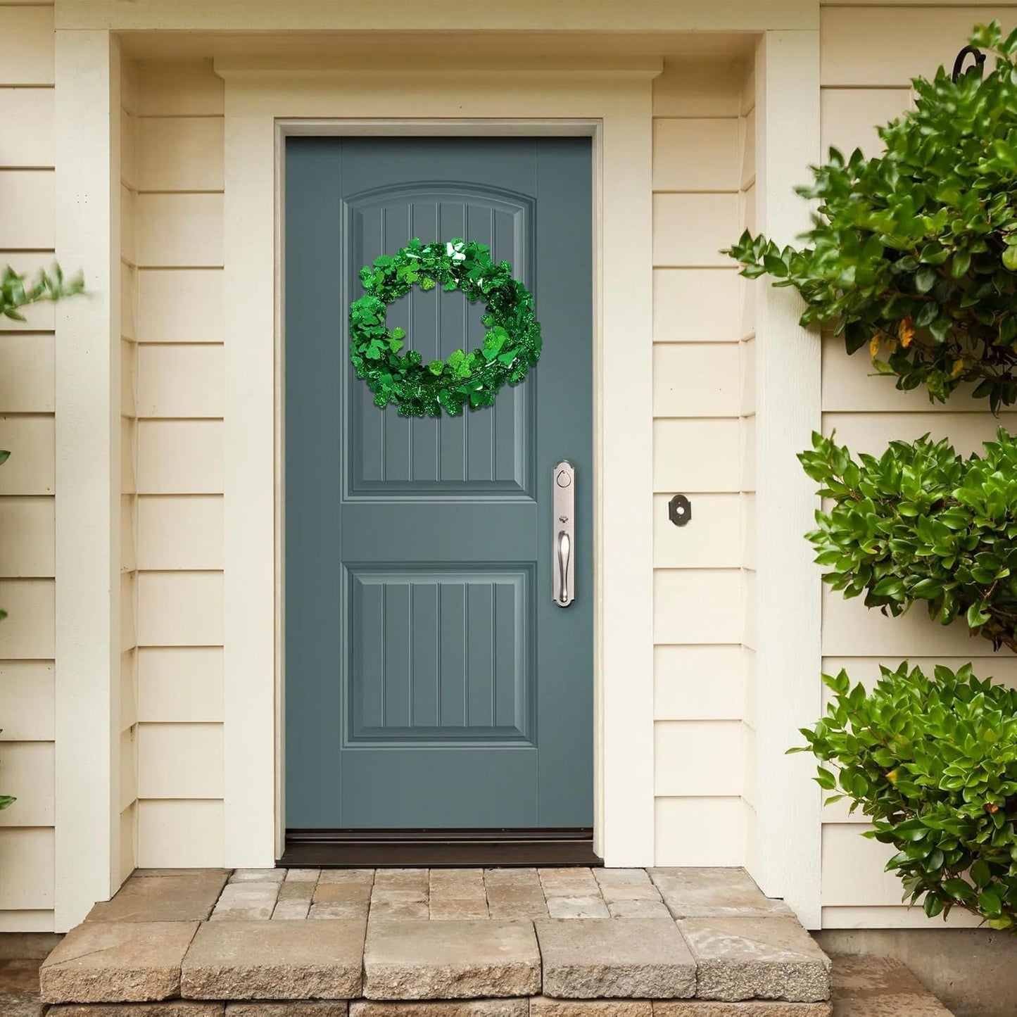 2Pcs St Patricks Day Tinsel Garland, 49.2 Ft Green Shamrock Garland Shiny Metallic Twist Garlands Hanging Glitter Clover Wreaths, St Patrick's Day Decorations for Wall Door Home Irish Party Supplies