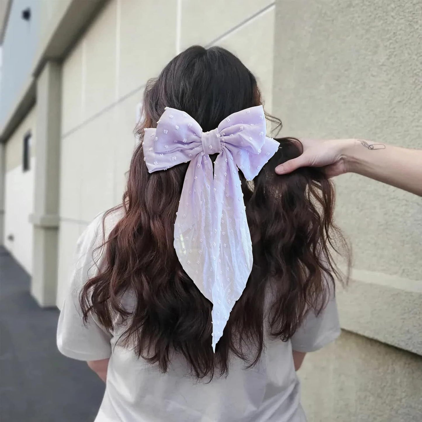 8in Hair Bows Barrettes for Women & Girls: Large Satin Bow Hair Clip with Long Tail - Elegant Hair Ribbon for French Stylish Looks -Chic Soft Cloth Oversized Bows Hair Accessories (Purple)