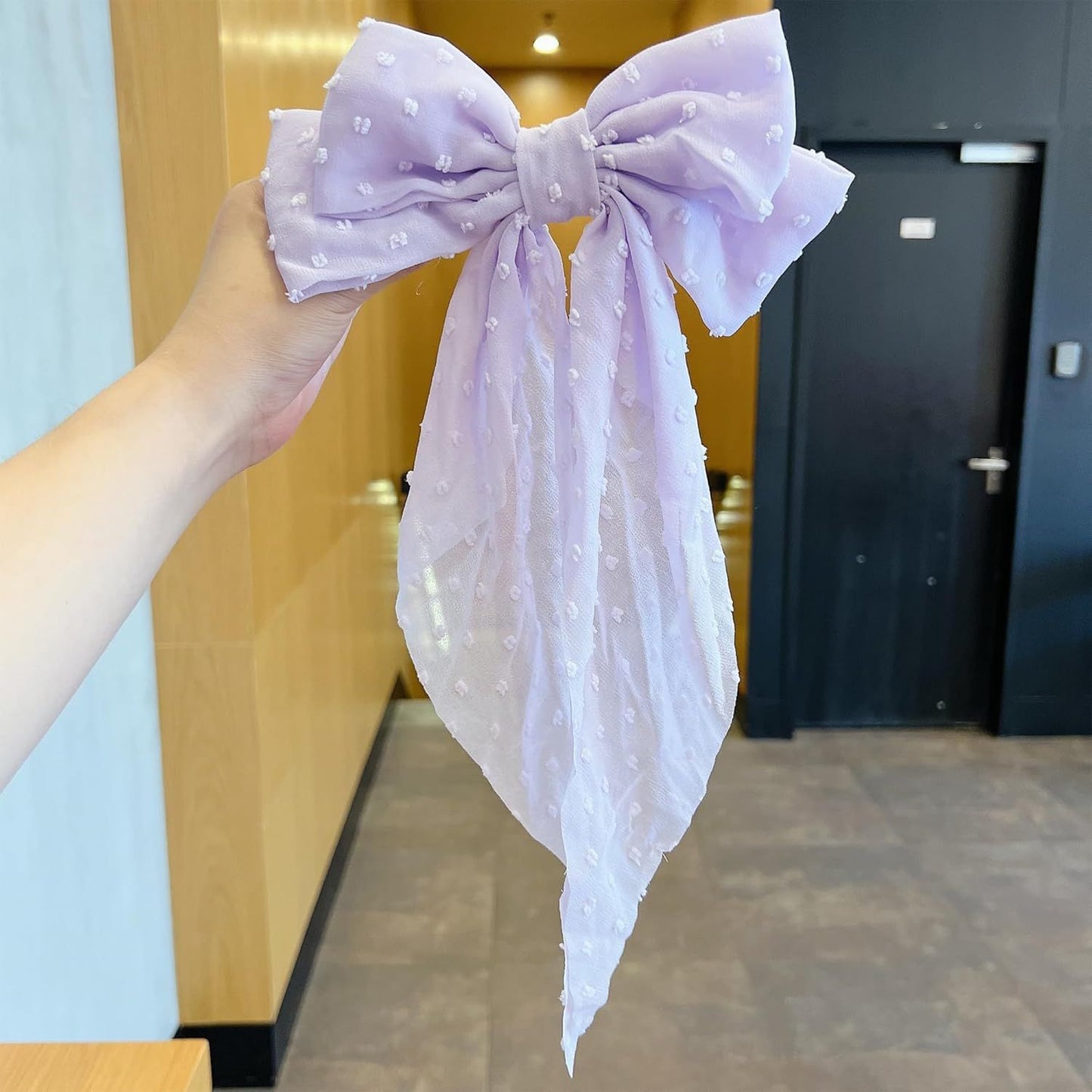 8in Hair Bows Barrettes for Women & Girls: Large Satin Bow Hair Clip with Long Tail - Elegant Hair Ribbon for French Stylish Looks -Chic Soft Cloth Oversized Bows Hair Accessories (Purple)