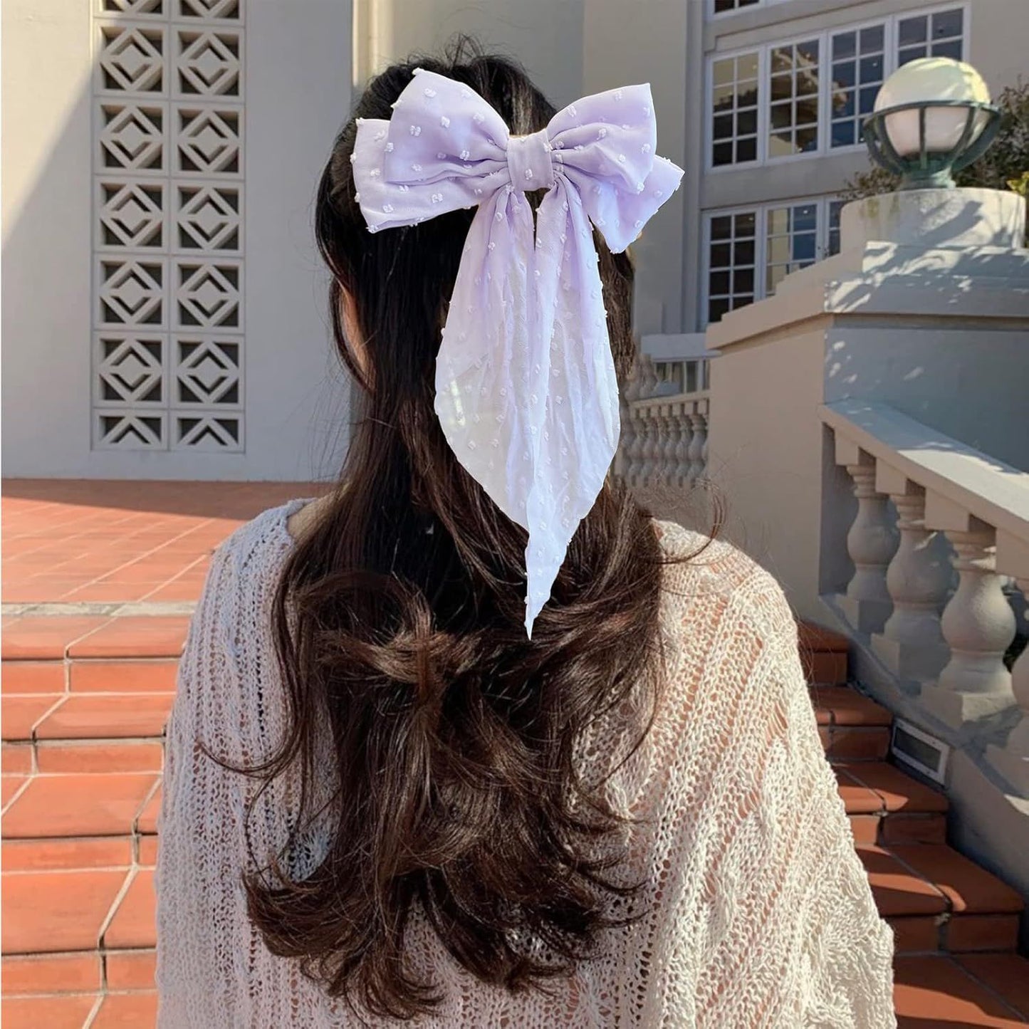8in Hair Bows Barrettes for Women & Girls: Large Satin Bow Hair Clip with Long Tail - Elegant Hair Ribbon for French Stylish Looks -Chic Soft Cloth Oversized Bows Hair Accessories (Purple)