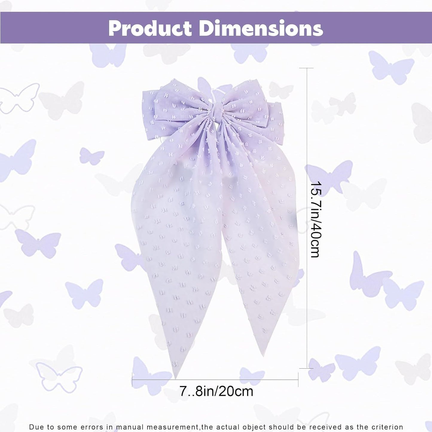 8in Hair Bows Barrettes for Women & Girls: Large Satin Bow Hair Clip with Long Tail - Elegant Hair Ribbon for French Stylish Looks -Chic Soft Cloth Oversized Bows Hair Accessories (Purple)