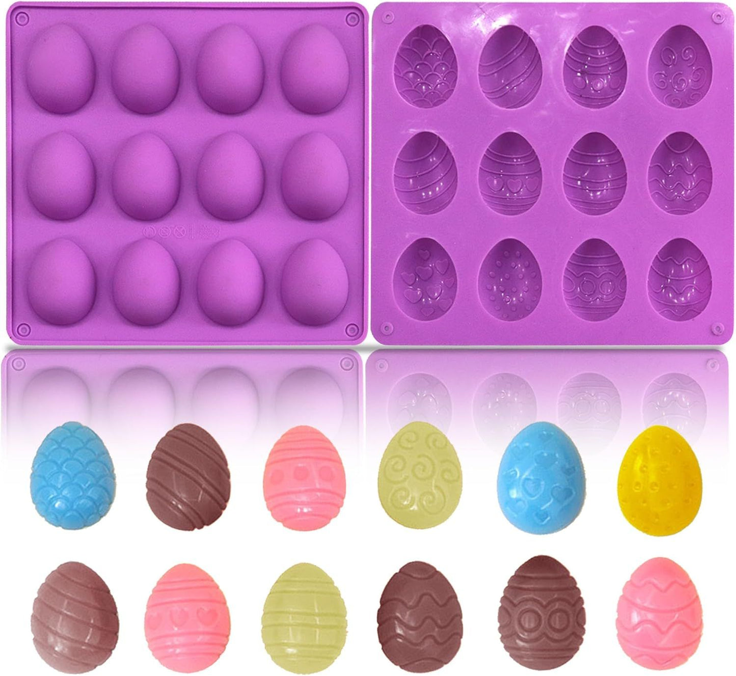 2Pcs Easter Egg Silicone Molds, 8 Cavity Easter Egg Shaped Chocolate Mold, Non-stick Jello Mold Silicone Baking Mold for DIY Cake Decoration,Candy, Pastry, Muffin, Bread, Ice Cube, Soap