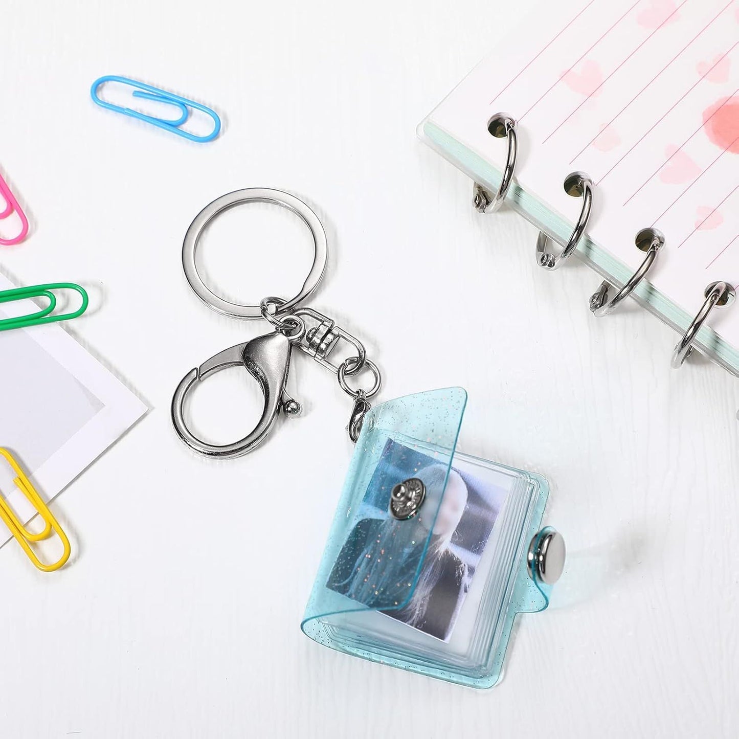 4 Pack 1 Inch Mini Small Photo Album 16 Pockets Photo Storage with Keychain Mini Album Keychain for Picture Card Holder Storage Book Wedding Anniversary Birthday