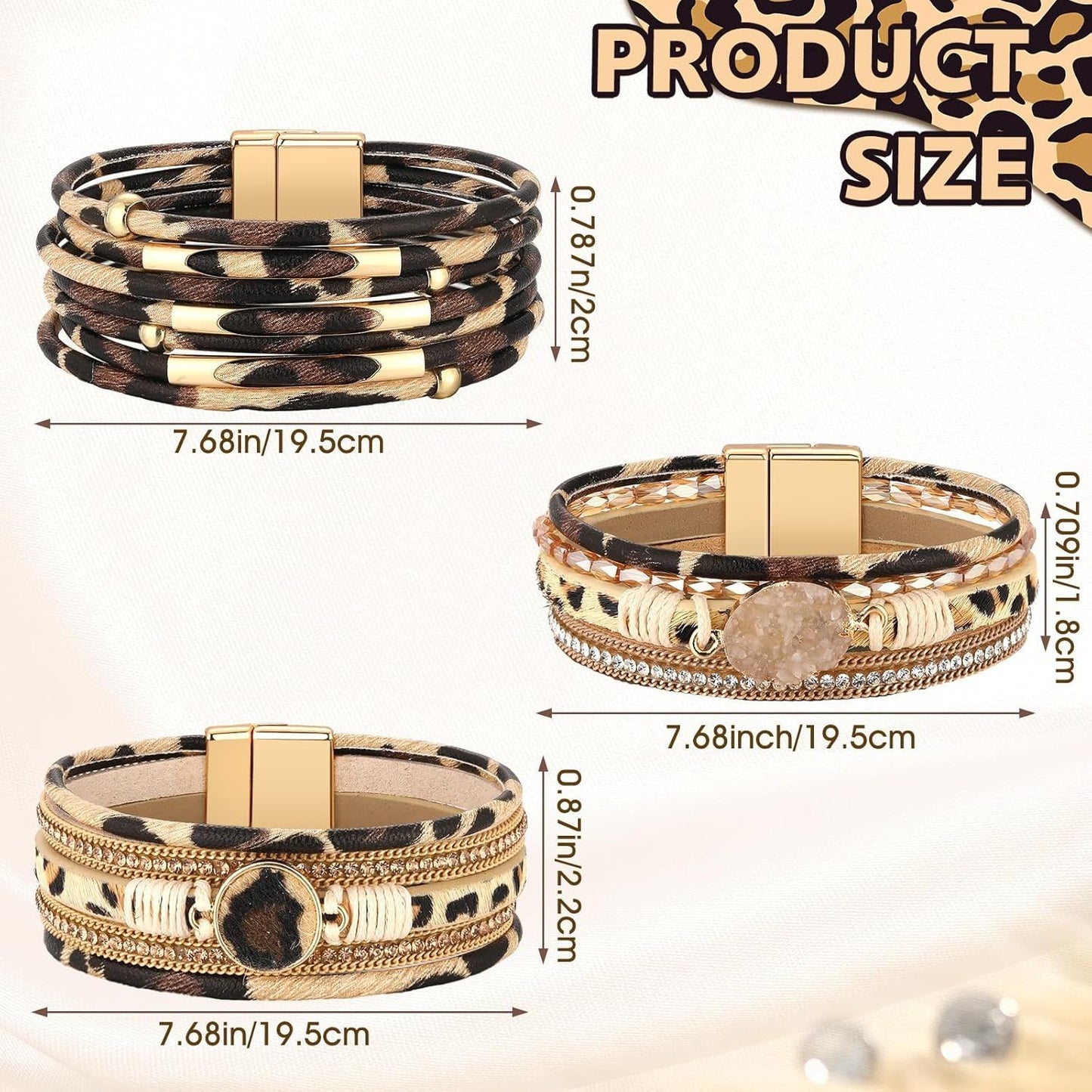 3 Pcs Western Bracelet for Women Leather Multi Layer Wrap Bracelet Western Boho Crystal Beads Cuff Jewelry