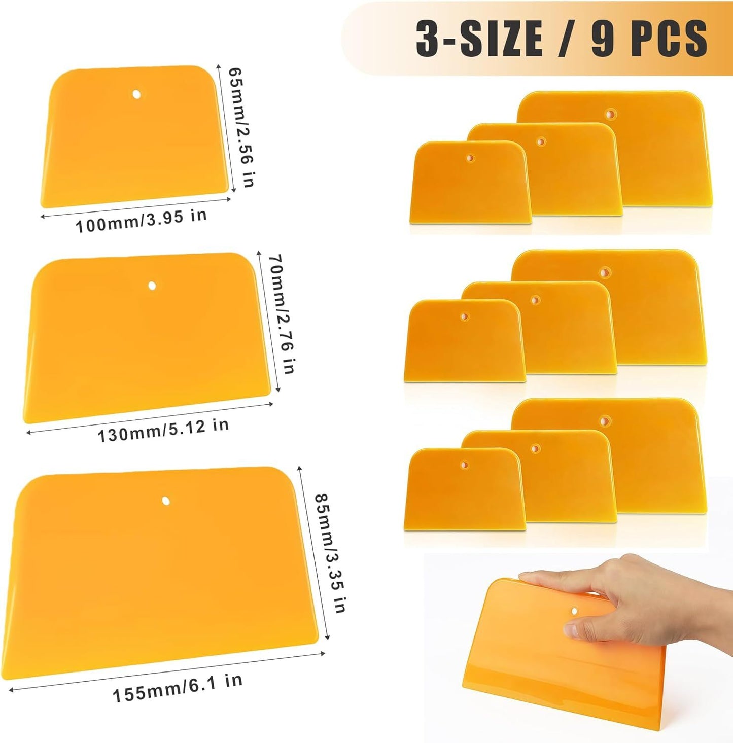Body Filler Spreader, 9-Pack Reusable Plastic Auto Body Spreader Tools for Car Applying Fillers, Putties, Glazes, Caulks, and Paints (Includes 4", 5", and 6" Sizes)