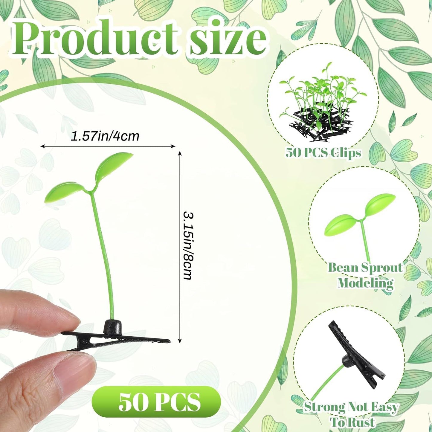50 Pcs Bean Sprout Hair Clips, Funny Plant Clips, Little Grasst Hairpins, Sprout Barrettes, Sprouts Rave Trinkets for Festivals, Hair Accessories for Women Kids Girls Lady Home School Party Headwear