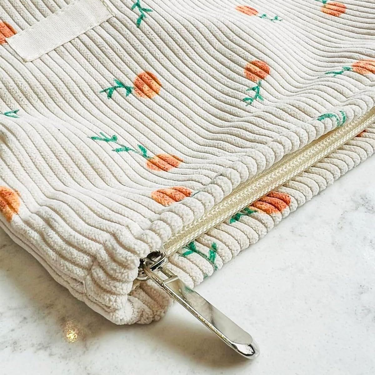 2 Pieces Large Corduroy Cosmetic Bag 10.23INCH Makeup Bag, Cosmetic Bags for Women Cute Large Capacity Make up Bags Travel Toiletry Aesthetic Skincare Brushes Storage Organizer for Women