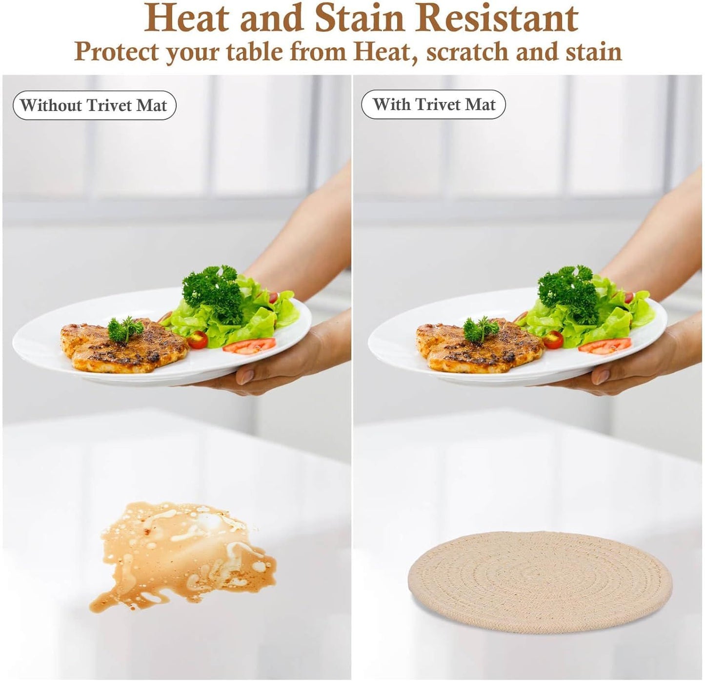7" Trivets for Hot Dishes, Hot pots and Pans, 4 Heat Resistant Hot Pads, Pot Holders for Kitchen, Home Essentials for New Home and Farmhouse Decor, Fall Decorations for Home(Brown)