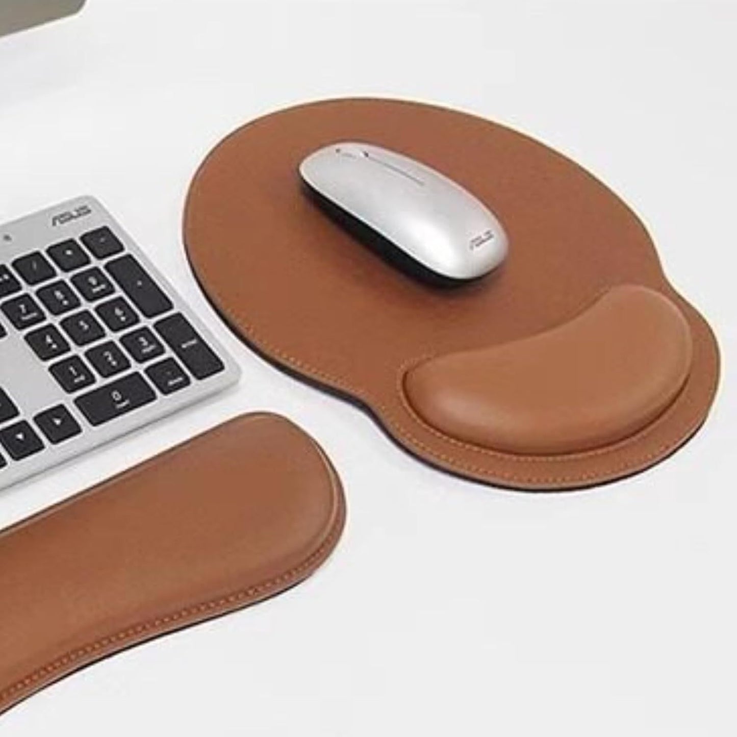 Leather Mouse Pad with Wrist Rest Support Ergonomic Office Computer Keyboard Hand Pad Non Slip Base for Desk Laptop (Grey)