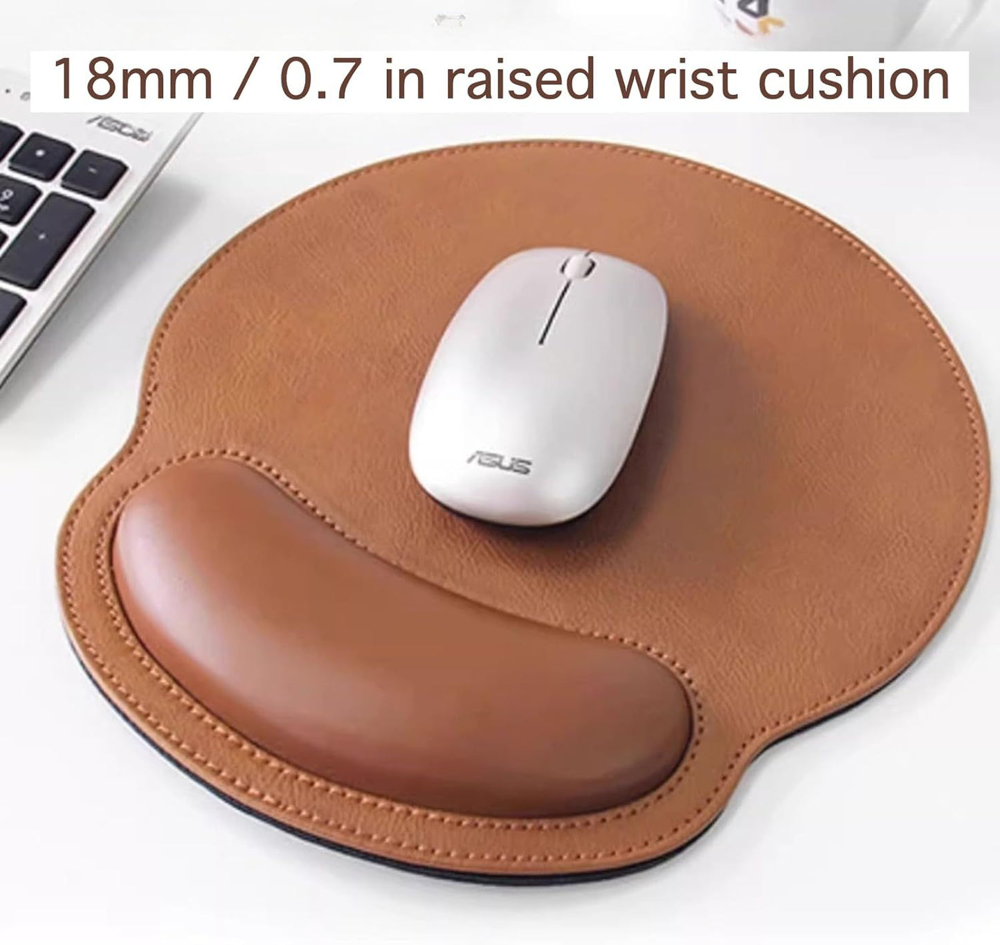 Leather Mouse Pad with Wrist Rest Support Ergonomic Office Computer Keyboard Hand Pad Non Slip Base for Desk Laptop (Grey)