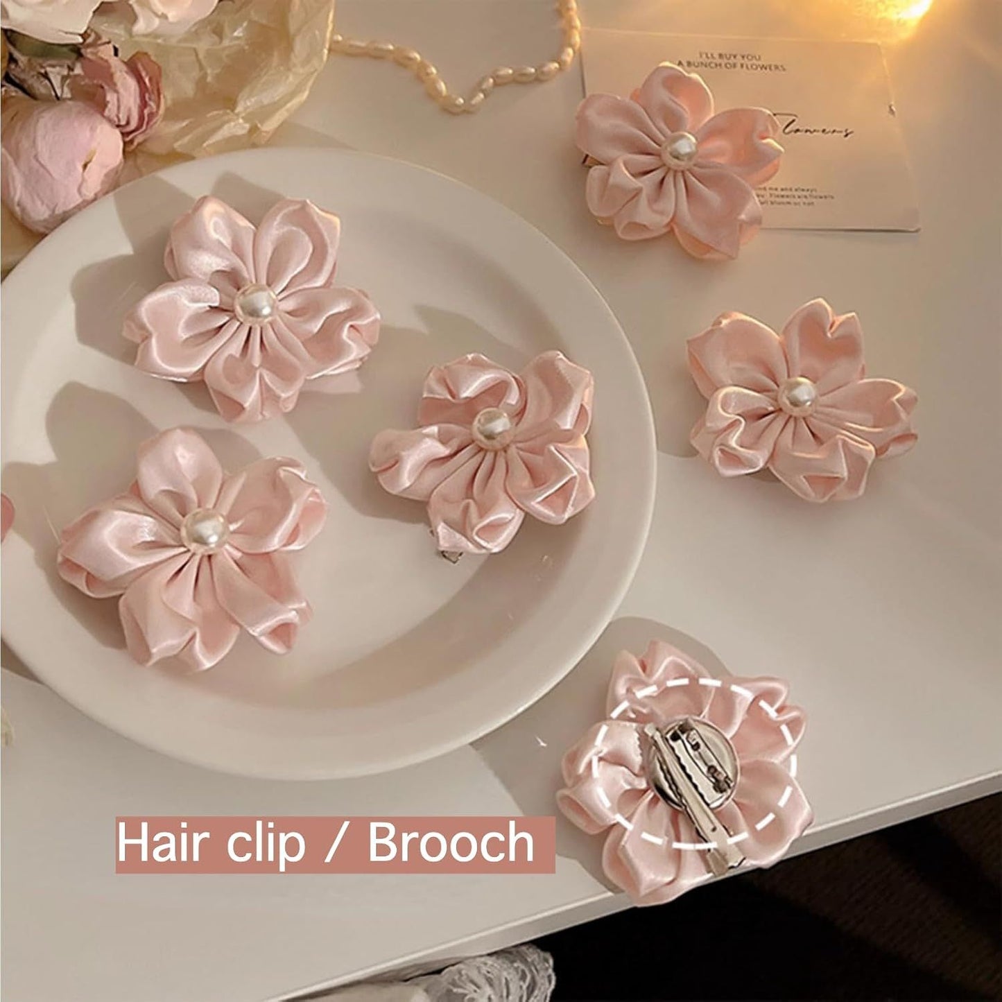 2 Pack Pink Sakura Hair Clips With Pearls for Girls Front Side Bangs, Fringe Duckbill Hair Clips Headwear Accessories (Sakura)