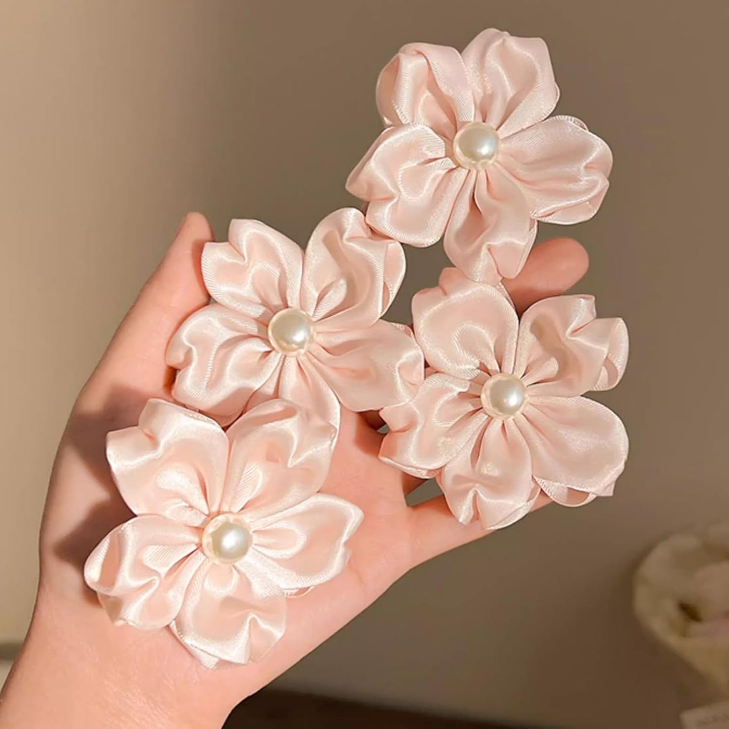 2 Pack Pink Sakura Hair Clips With Pearls for Girls Front Side Bangs, Fringe Duckbill Hair Clips Headwear Accessories (Sakura)
