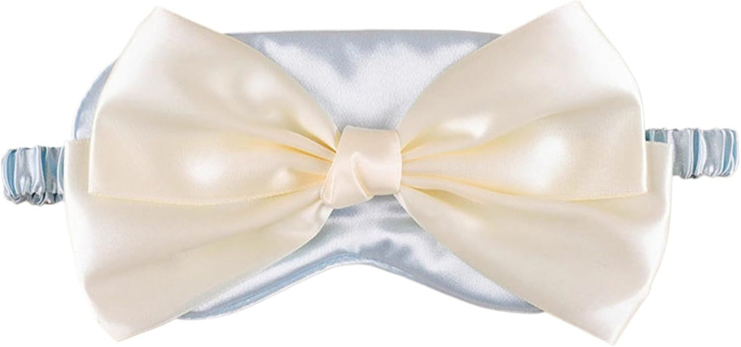 Cute Bow Satin Eye Mask for Women Girls, Breathable Cooling Nap Sleep Cover for Summer Dorm Essentials (Blue)