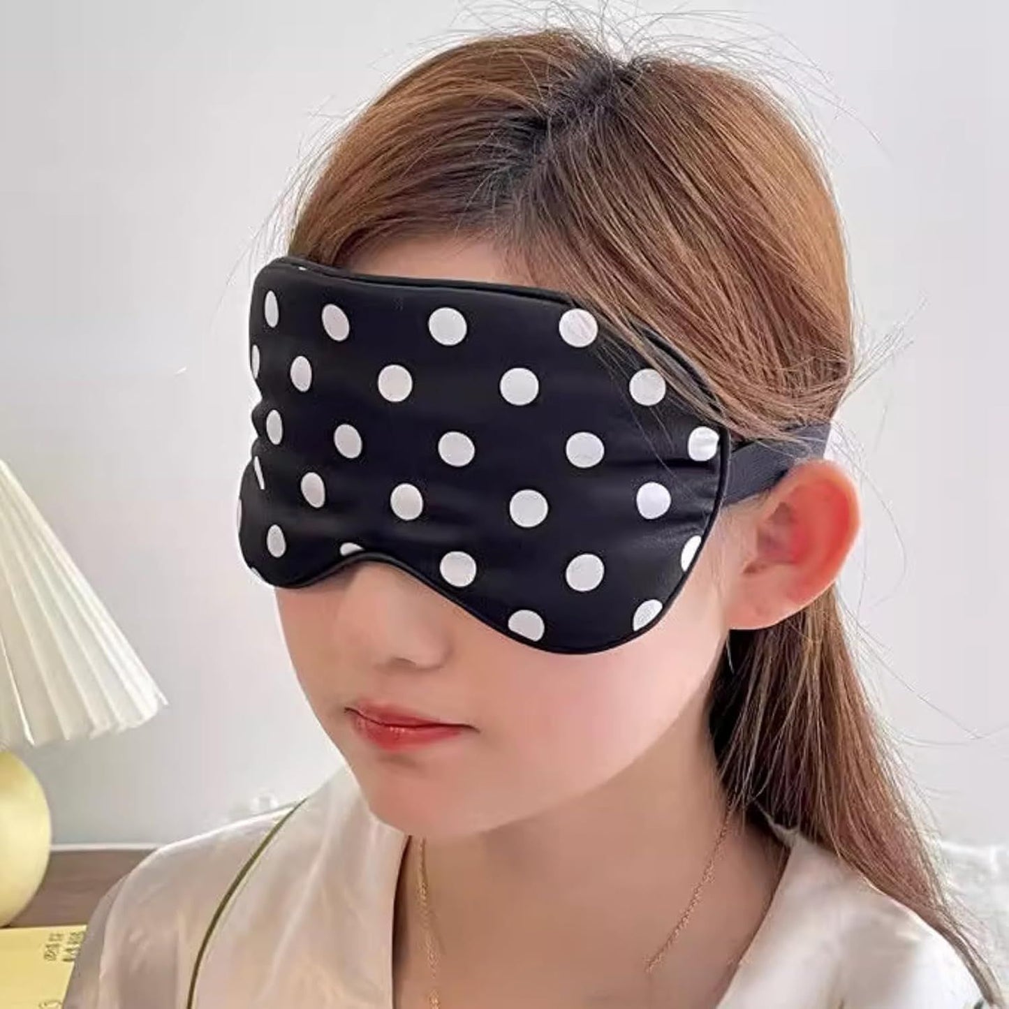 Black White Polka Dot Cooling Silky Sleep Eye Mask for Women, Nap Eye Cover for Students Office for Summer (Black)