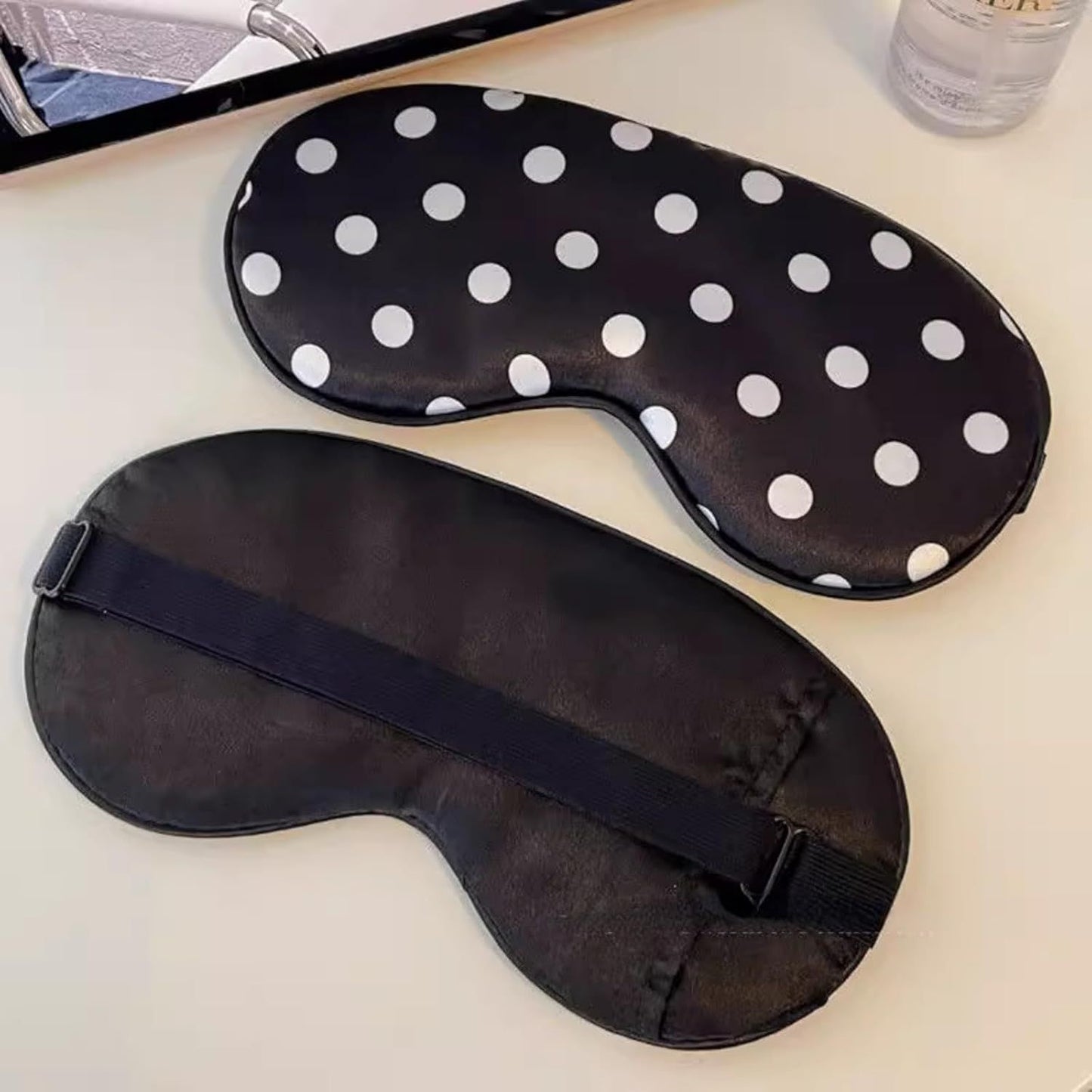 Black White Polka Dot Cooling Silky Sleep Eye Mask for Women, Nap Eye Cover for Students Office for Summer (Black)