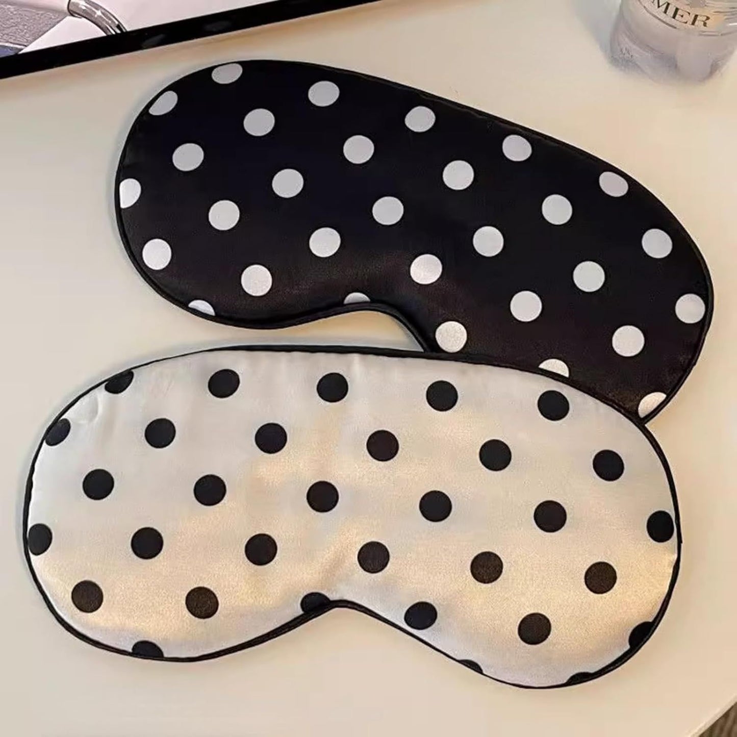 Black White Polka Dot Cooling Silky Sleep Eye Mask for Women, Nap Eye Cover for Students Office for Summer (Black)