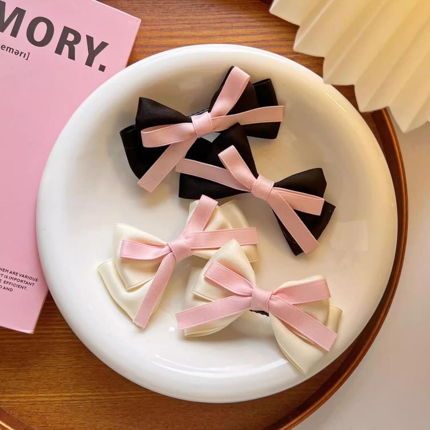 4 Pcs Cute Silky Bow Hair Clips for Girls Women, Princess Style Hair Pins Hair Accessories for Twin Tails (Black White)