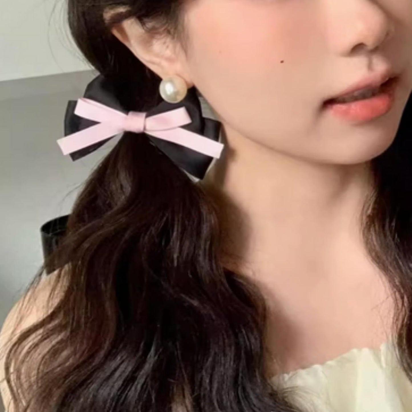 4 Pcs Cute Silky Bow Hair Clips for Girls Women, Princess Style Hair Pins Hair Accessories for Twin Tails (Black White)
