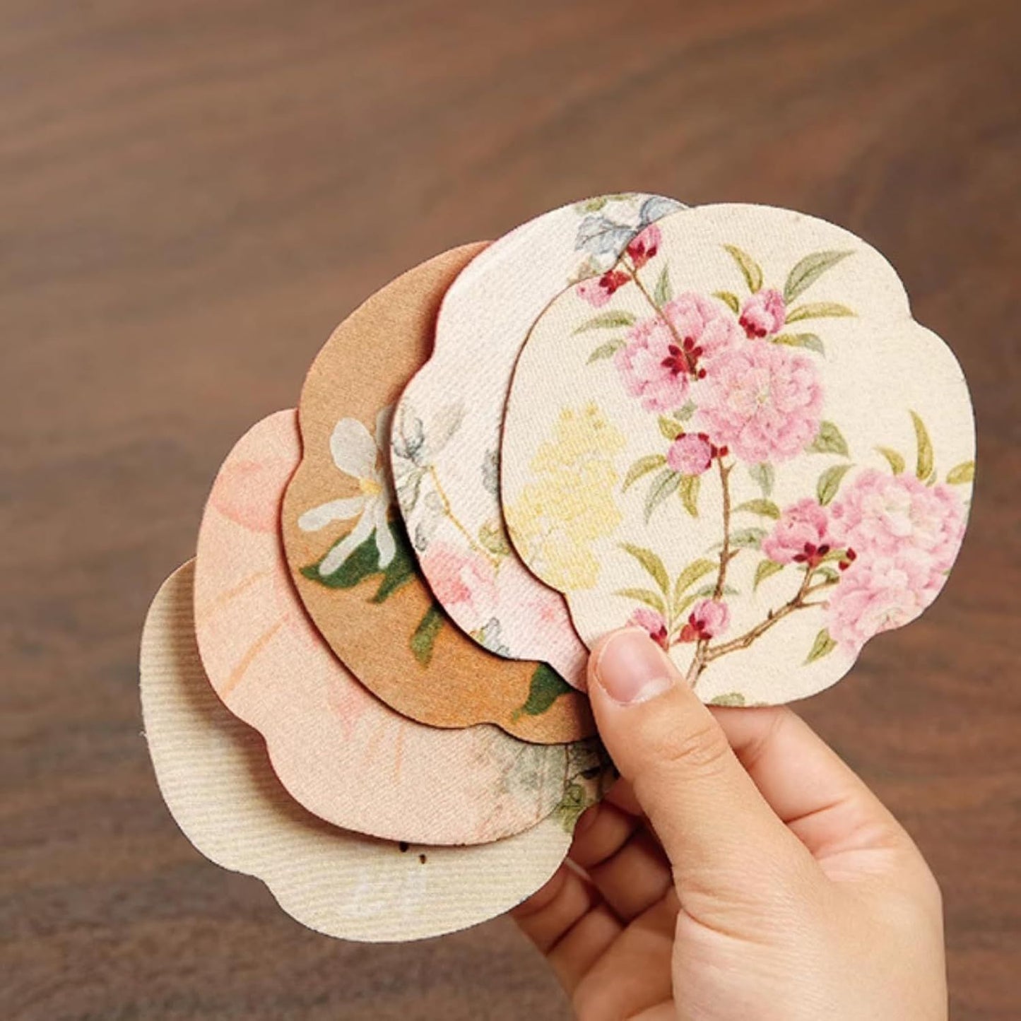 Floral Tea Cup Coasters Set of 5, Double-Sided Absorbent Pads for Heat Insulation, Teaware Accessories (Floral,3.7 inches)