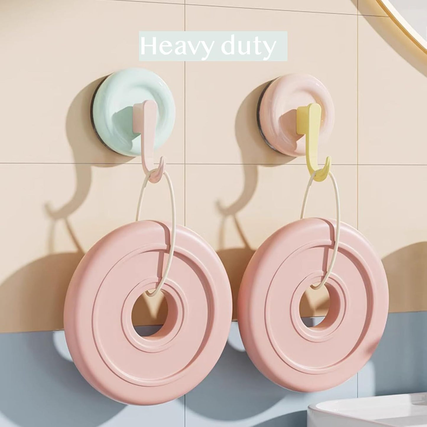 4 Pack No-Drill Reusable Vacuum Suction Hooks, Pastel Colors Heavy-Duty Door Towel Hook Bathroom Wall Organizer (Blue Pink Green White)
