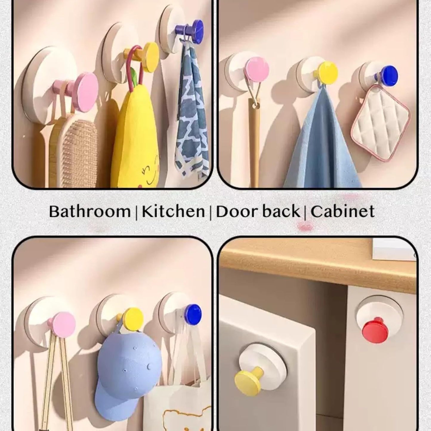 4 Pack No-Drill No-Trace Reusable Vacuum Suction Cup Hooks for Entryway, Doorway Key Holder, Hat Rack Organizer, Bathroom Hanger (Round)