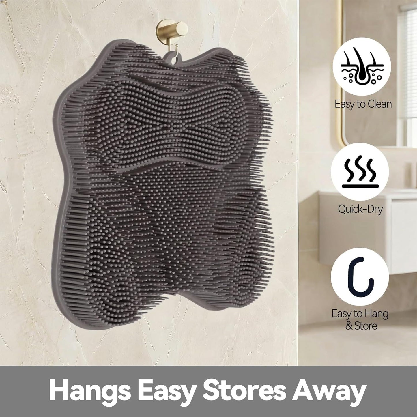 Silicone Shower Foot Scrubber Mat,Back Washer Bath Wash Pad Exfoliating & Massage, Wall Mounted Slip Strong Suction Cups for Use in Cleaner Men and Women (Grey)