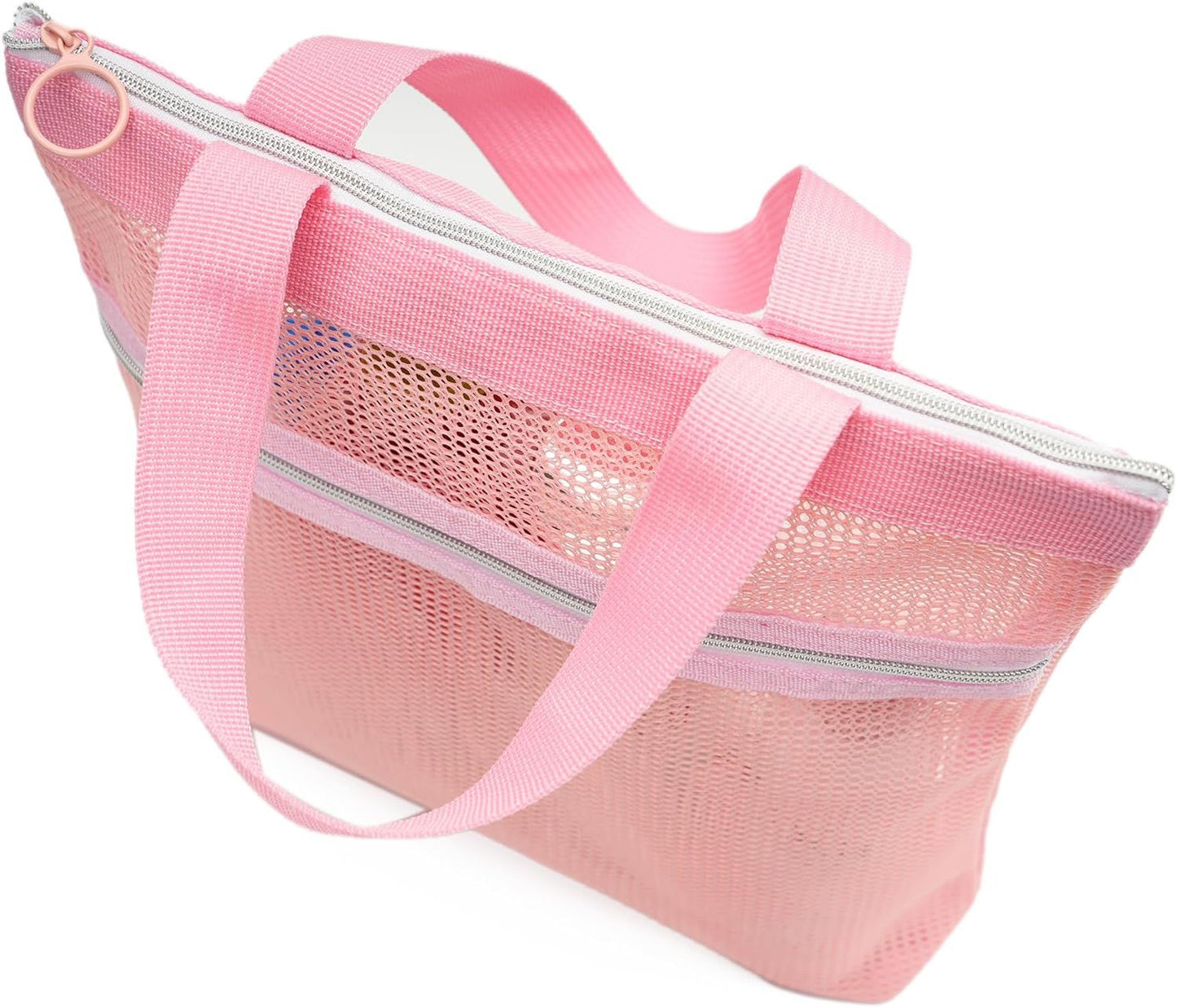 Mesh Shower Caddy Bag Portable Small Hanging Toiletry Tote Bag for Gym Travel Beach Bathroom Sunscreen (Pink)