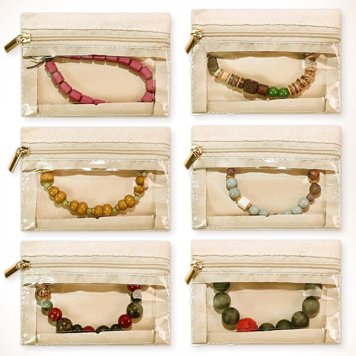 6pcs Travel Jewelry Bags,Portable Zipped Pouches Bags for Jewelries Necklaces Rings Earrings Storage