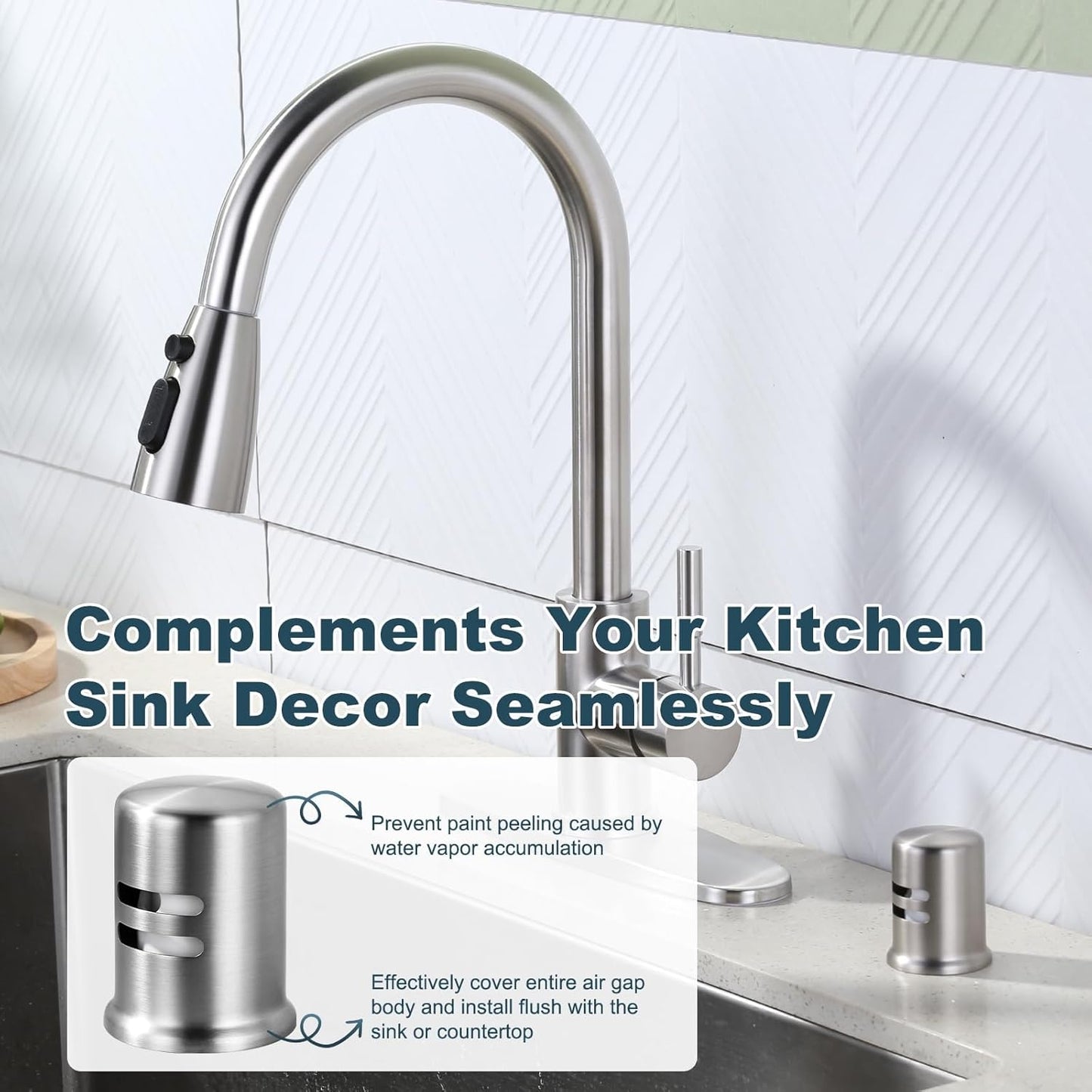 Dishwasher Air Gap Cover for Kitchen, Solid Brass Air Gap Cap with Skirted Design, Dishwasher Overflow Vent Cap Replacement Only, Brushed Nickel