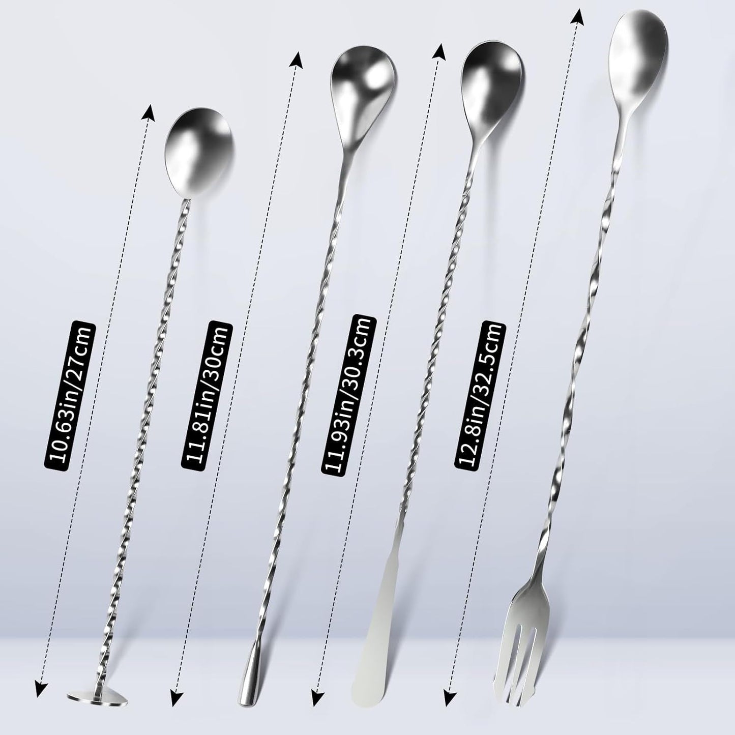 4 PCS Bar Spoon, 304 Stainless Steel Bar Mixing Spoon Stirrers Long Handle Spiral Pattern Mixed Drinks Tools for Drink